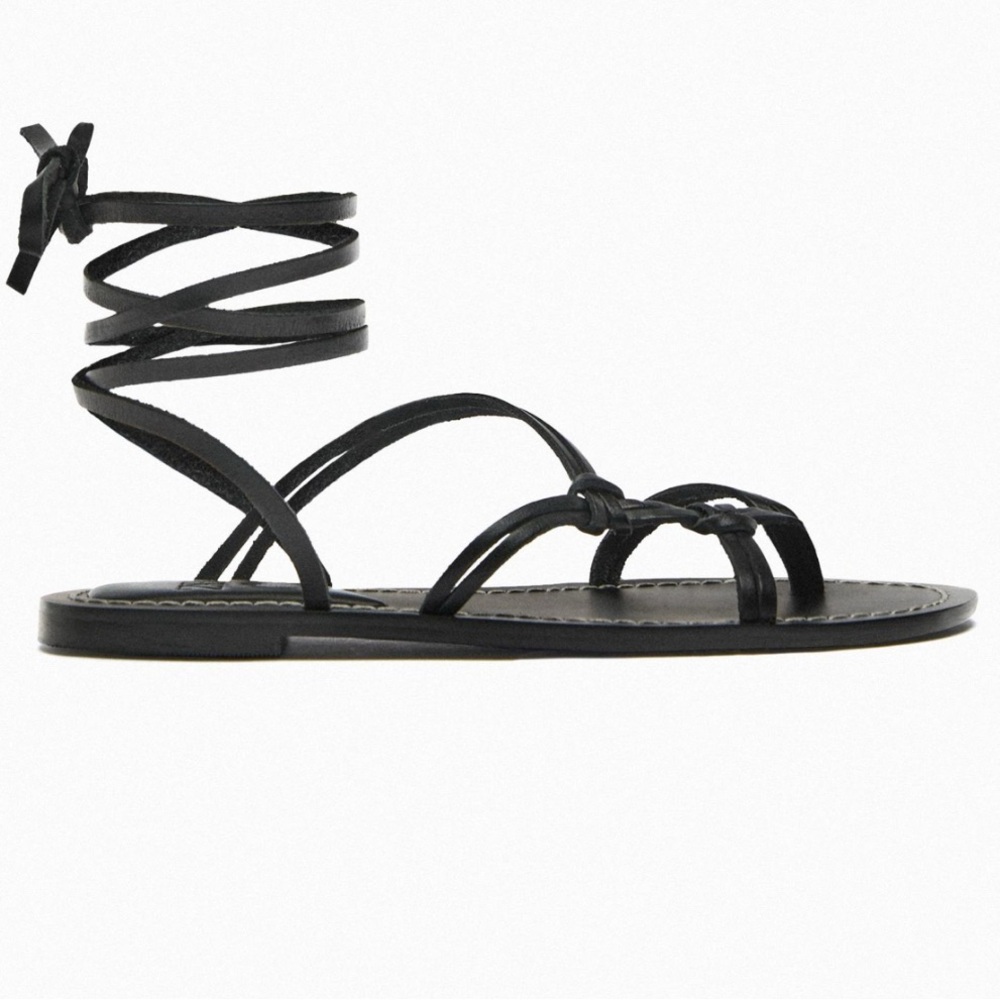 Leather black Strappy Zara sandal size 8